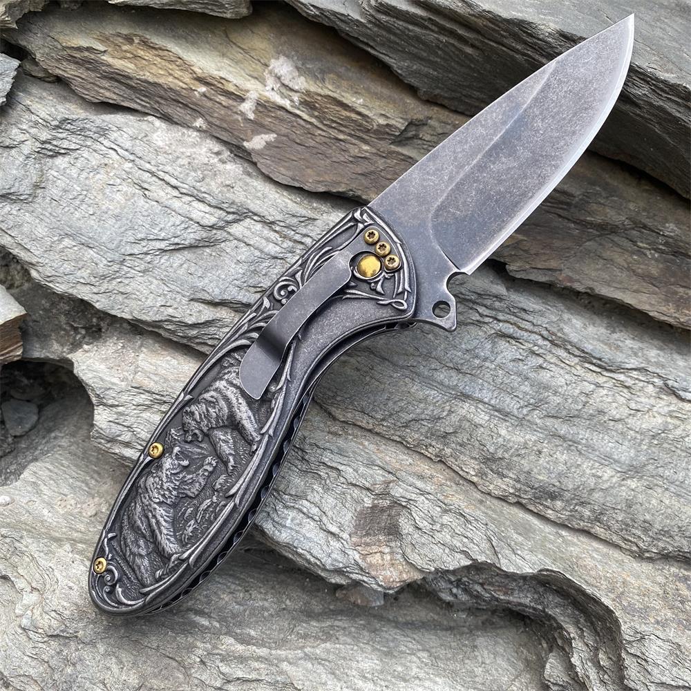 Brown Bear 3D Relief Folding Knife