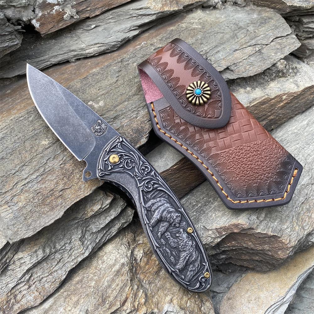 Brown Bear 3D Relief Folding Knife