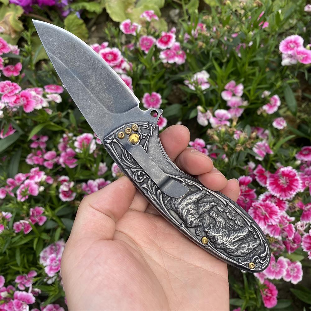 Brown Bear 3D Relief Folding Knife