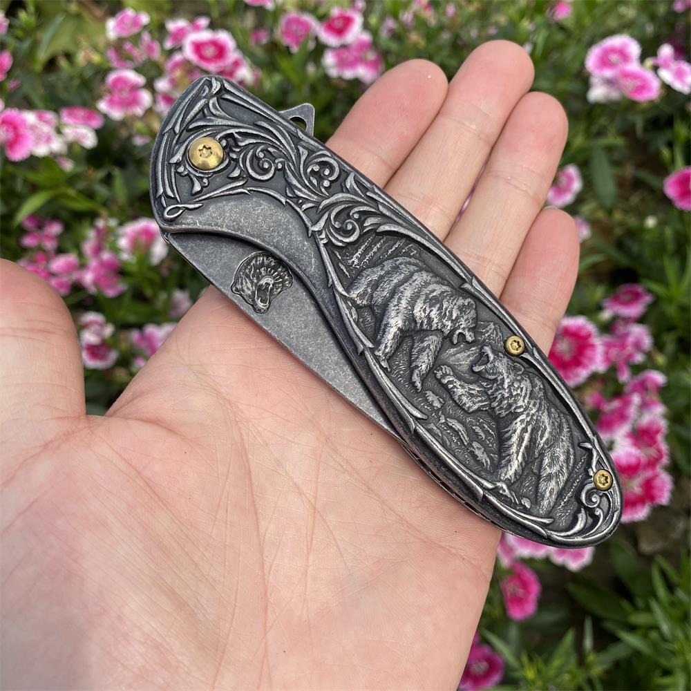 Brown Bear 3D Relief Folding Knife