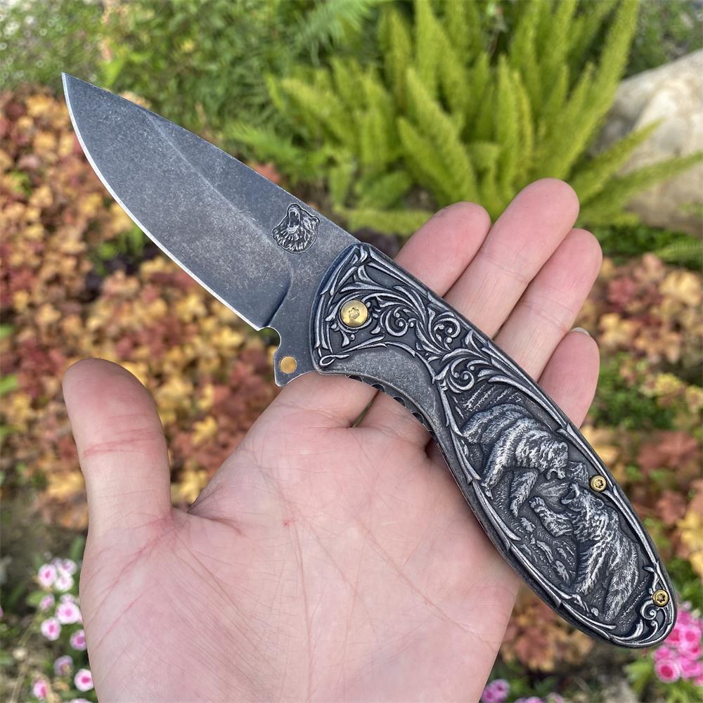 Brown Bear 3D Relief Folding Knife