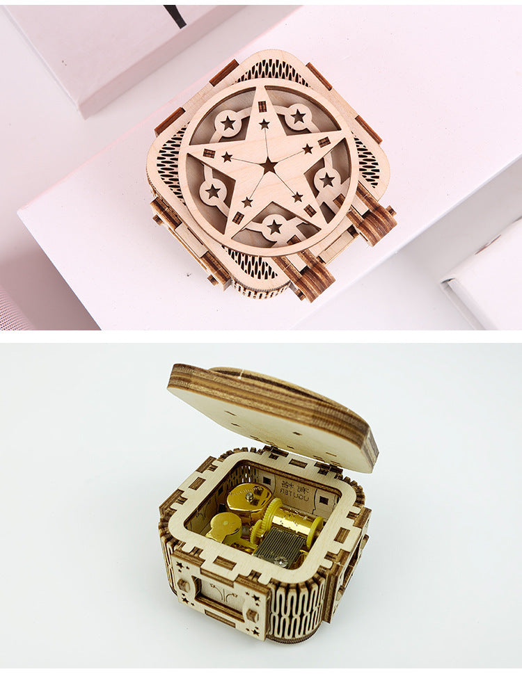 3D Wooden Puzzle Assembly Stars Music Box Model Kit