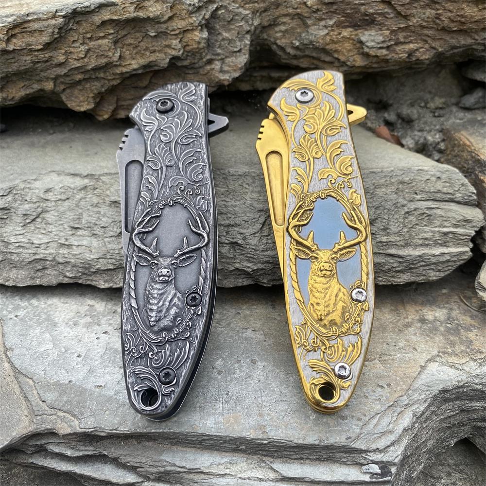 Fantastic Reindeer in the Mirror Folding Knife
