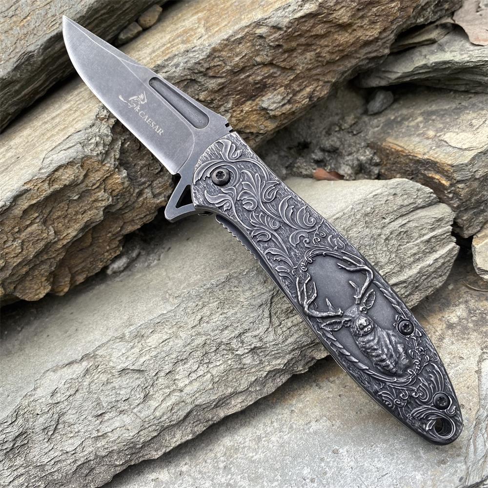 Fantastic Reindeer in the Mirror Folding Knife