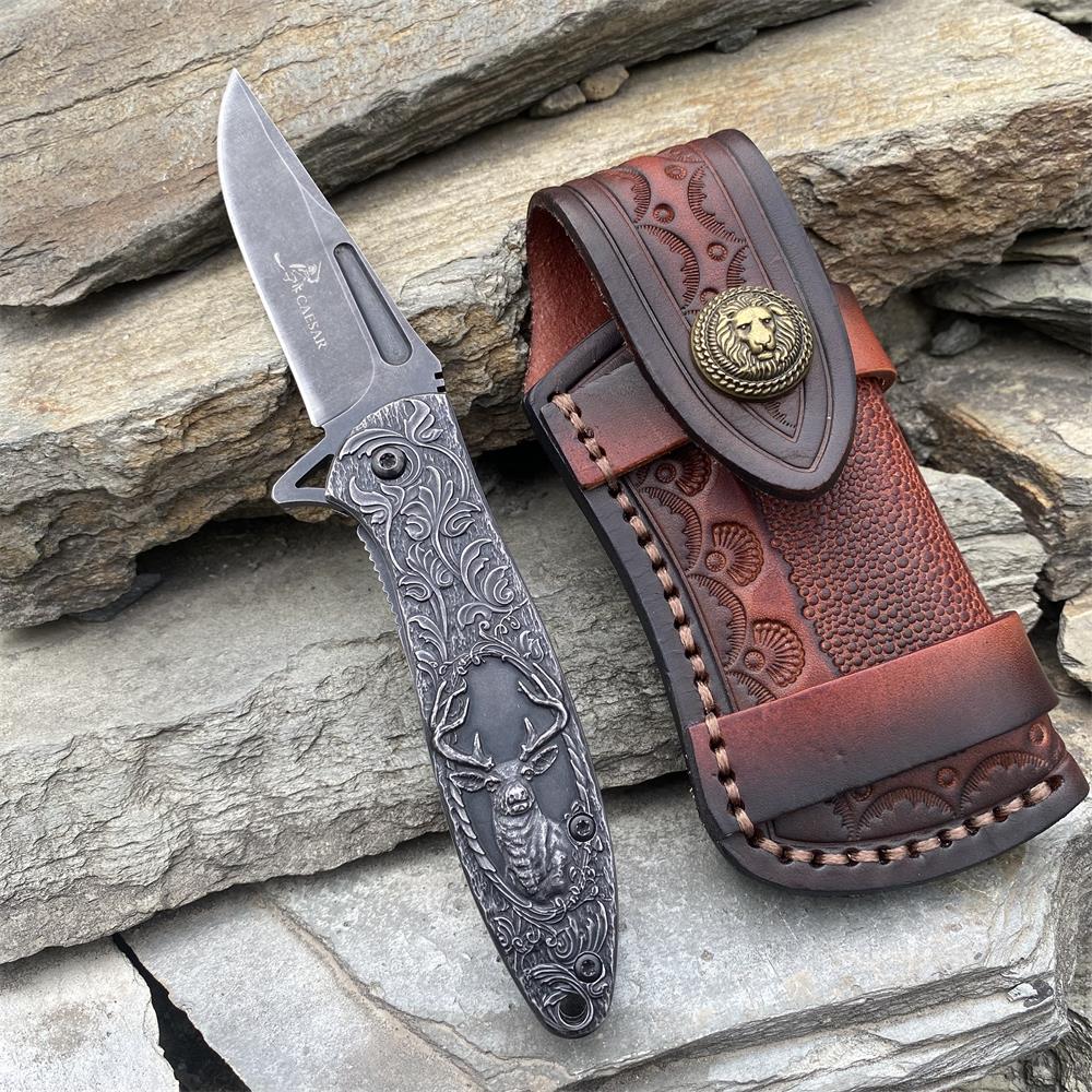 Fantastic Reindeer in the Mirror Folding Knife