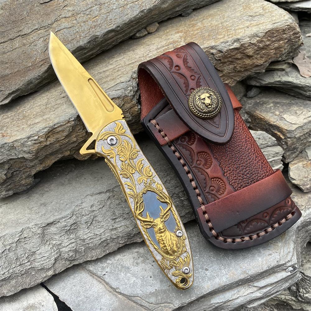 Fantastic Reindeer in the Mirror Folding Knife