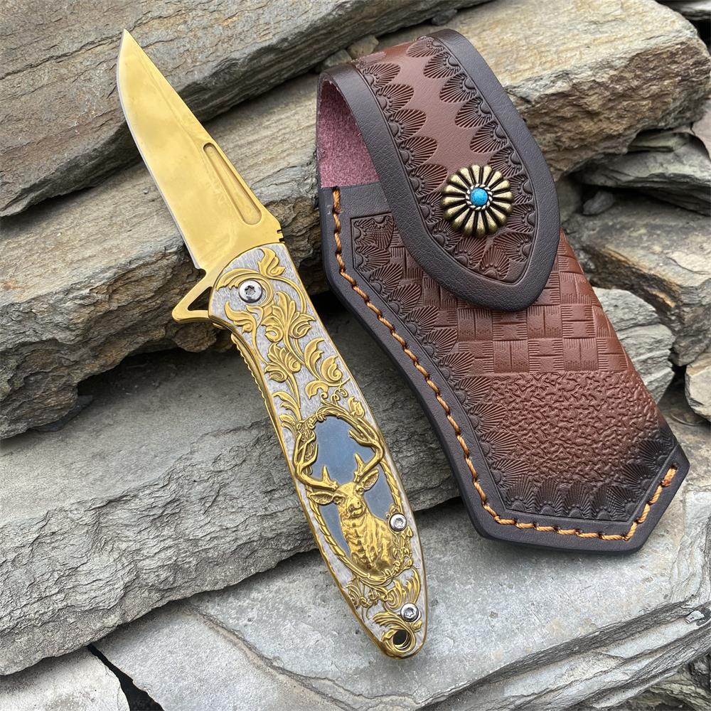Fantastic Reindeer in the Mirror Folding Knife