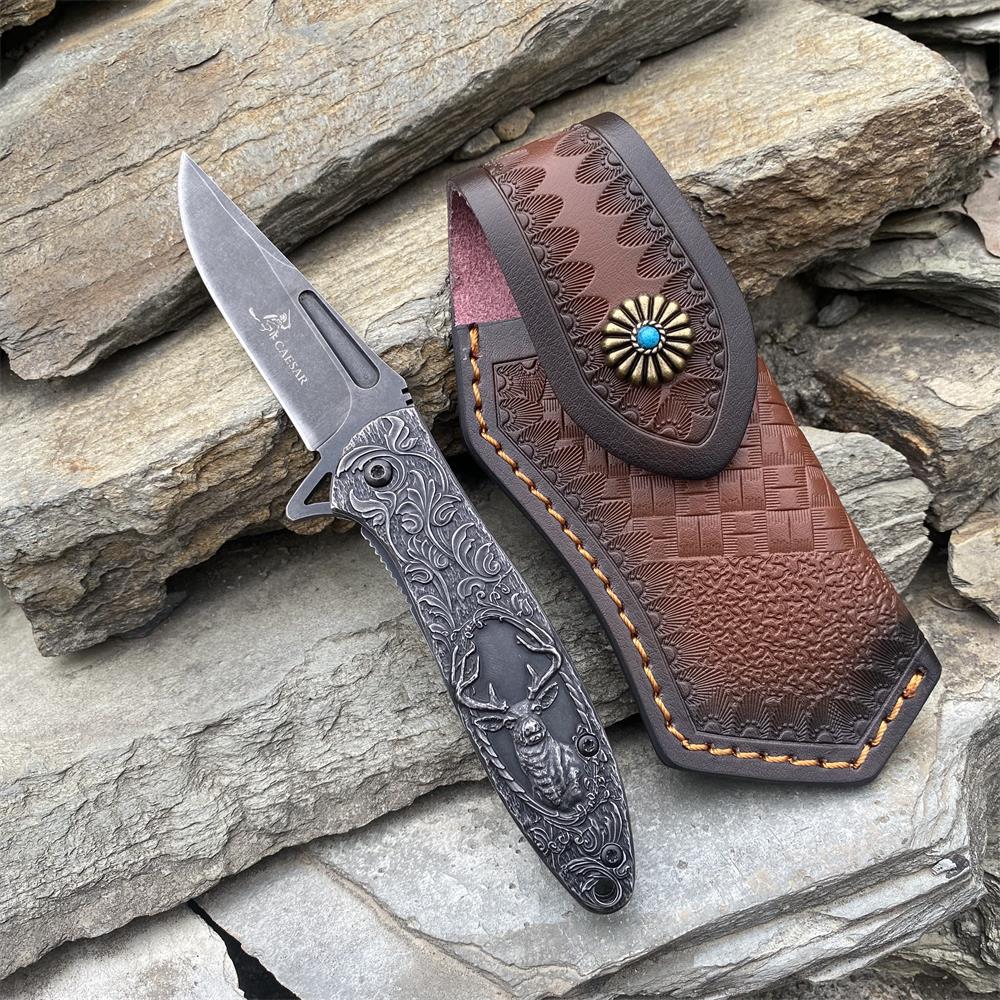 Fantastic Reindeer in the Mirror Folding Knife