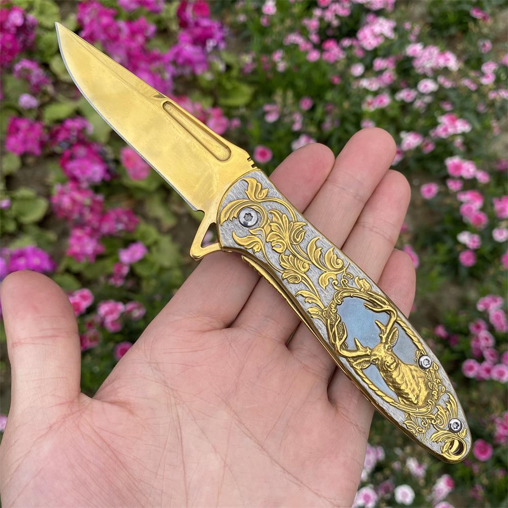 Fantastic Reindeer in the Mirror Folding Knife