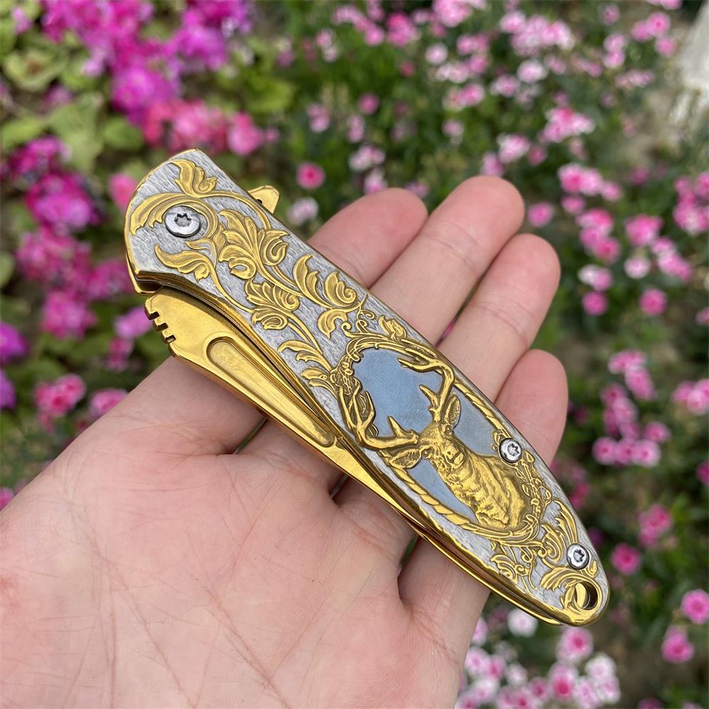 Fantastic Reindeer in the Mirror Folding Knife