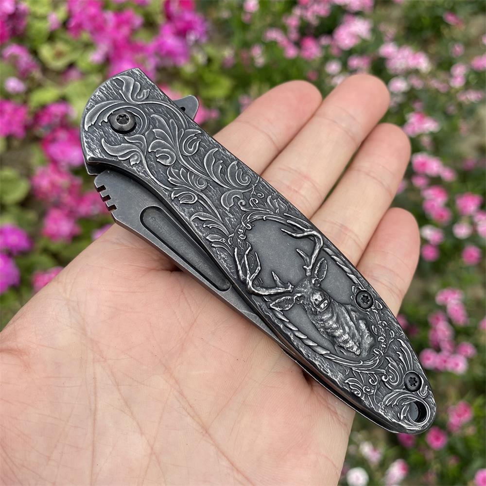 Fantastic Reindeer in the Mirror Folding Knife