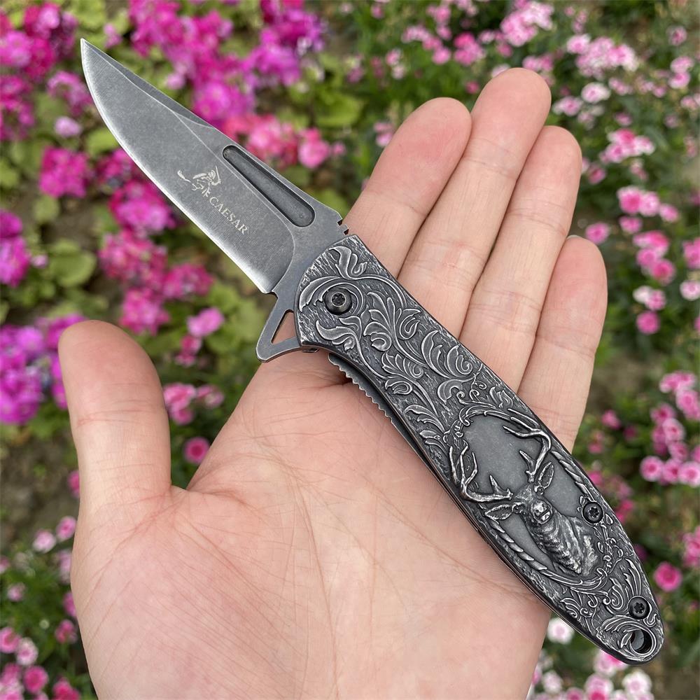 Fantastic Reindeer in the Mirror Folding Knife