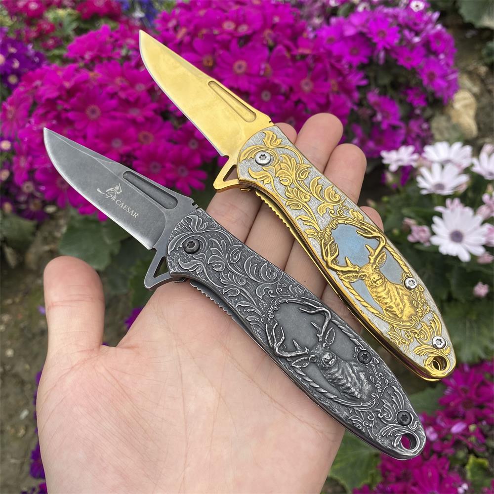 Fantastic Reindeer in the Mirror Folding Knife
