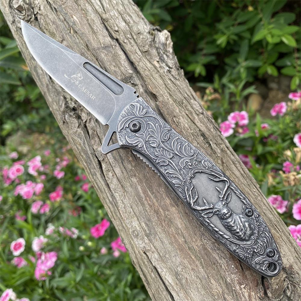 Fantastic Reindeer in the Mirror Folding Knife