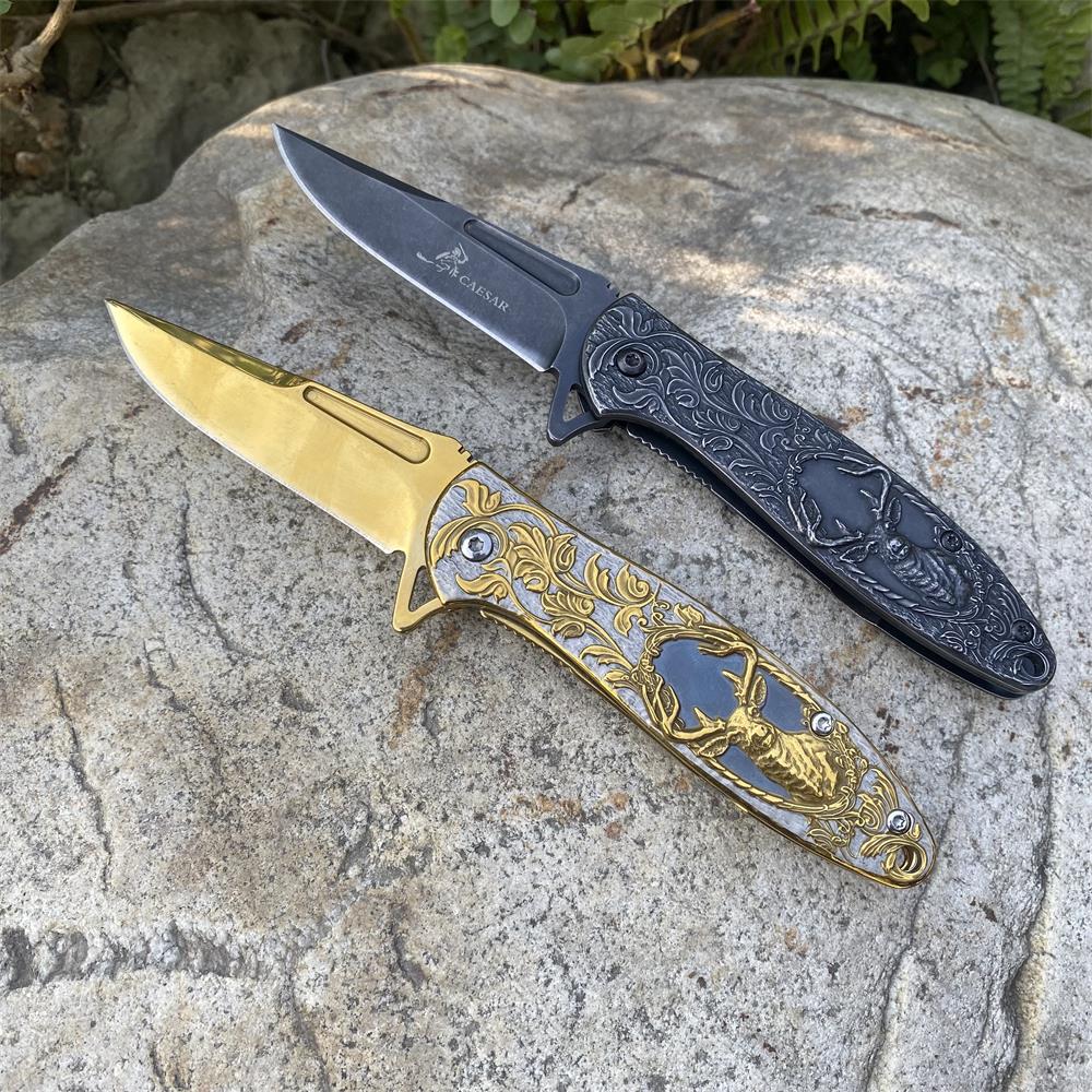 Fantastic Reindeer in the Mirror Folding Knife