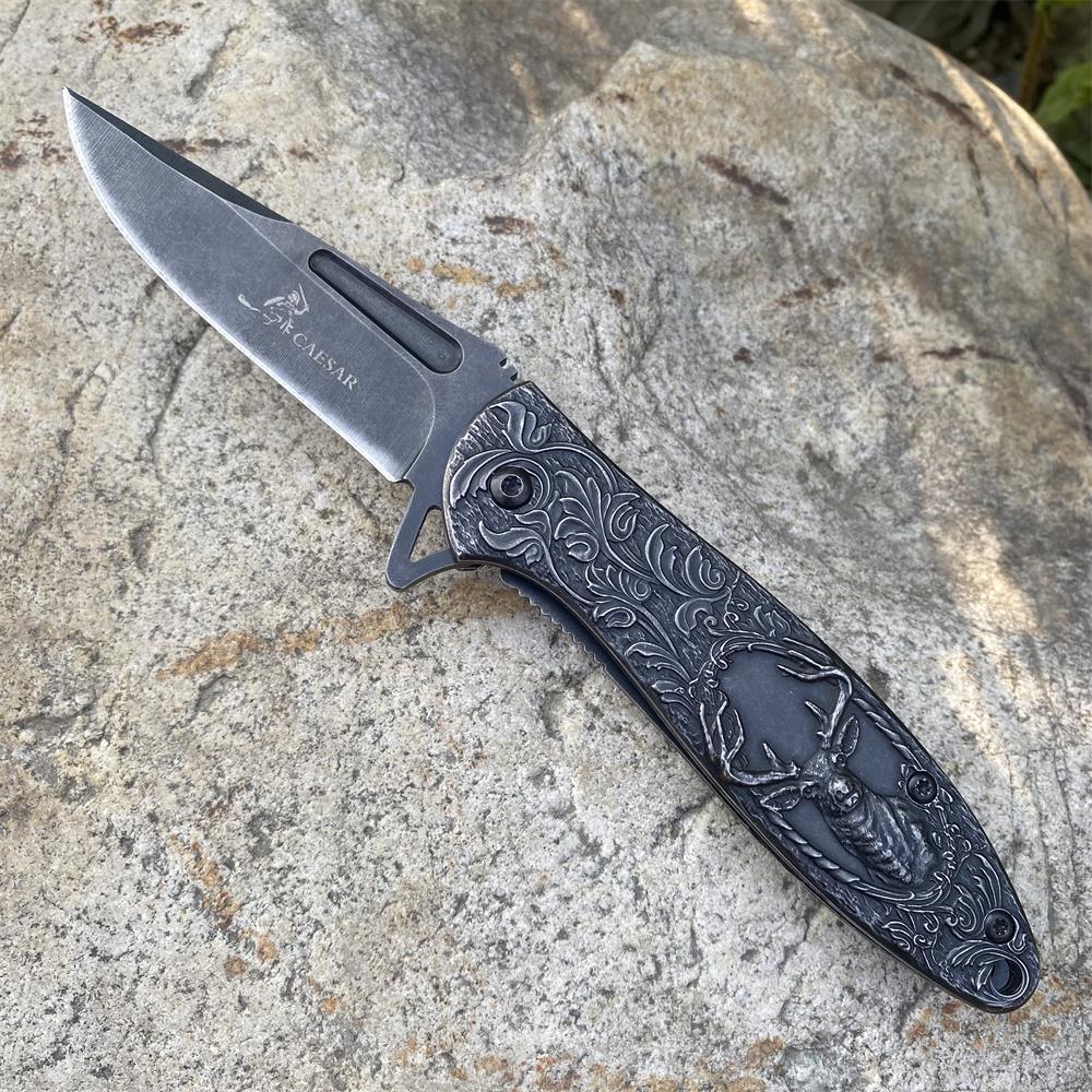 Fantastic Reindeer in the Mirror Folding Knife