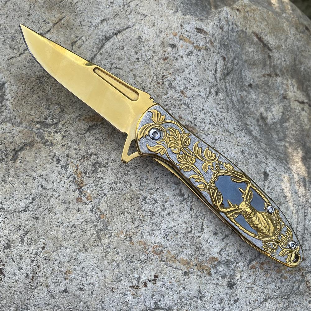 Fantastic Reindeer in the Mirror Folding Knife