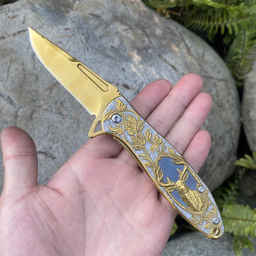 Fantastic Reindeer in the Mirror Folding Knife