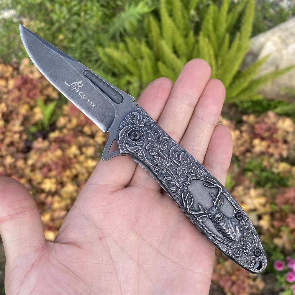 Fantastic Reindeer in the Mirror Folding Knife