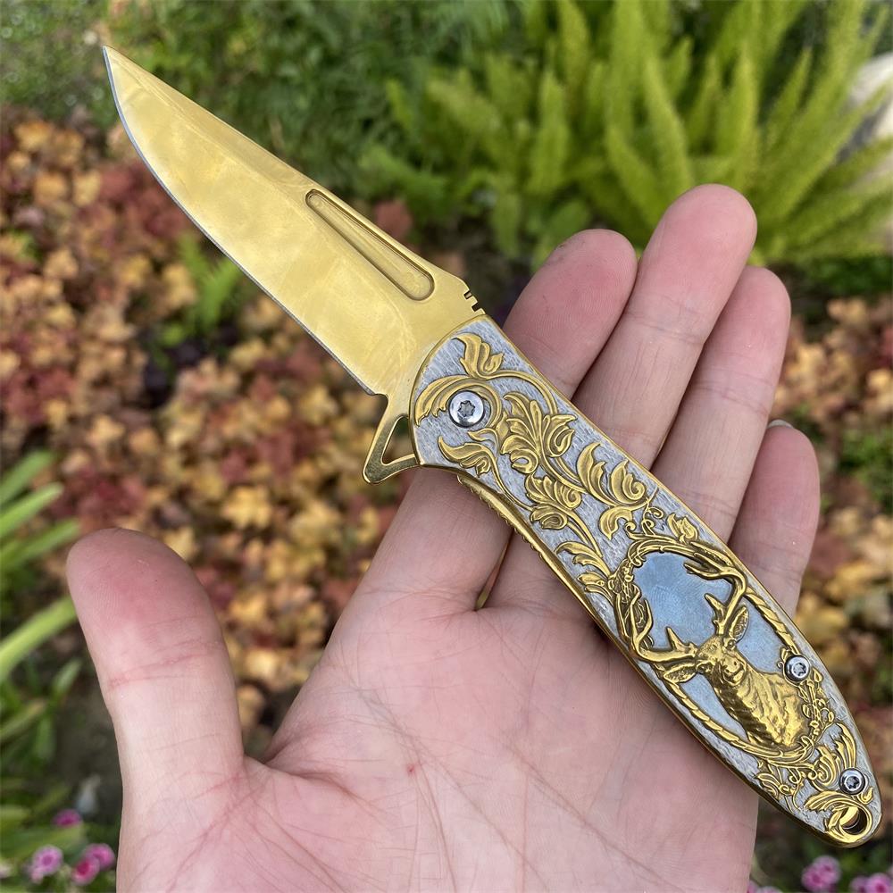Fantastic Reindeer in the Mirror Folding Knife