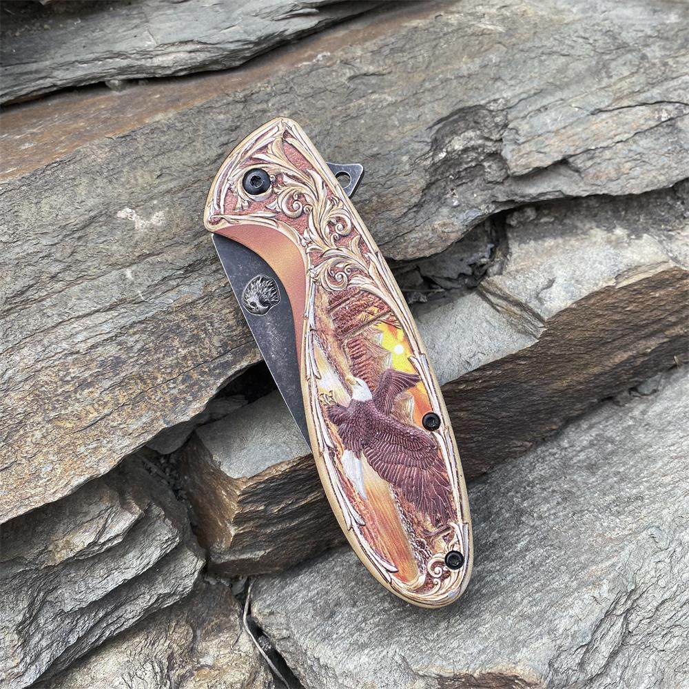 3D Sculpture Eagle Relief Folding Knife