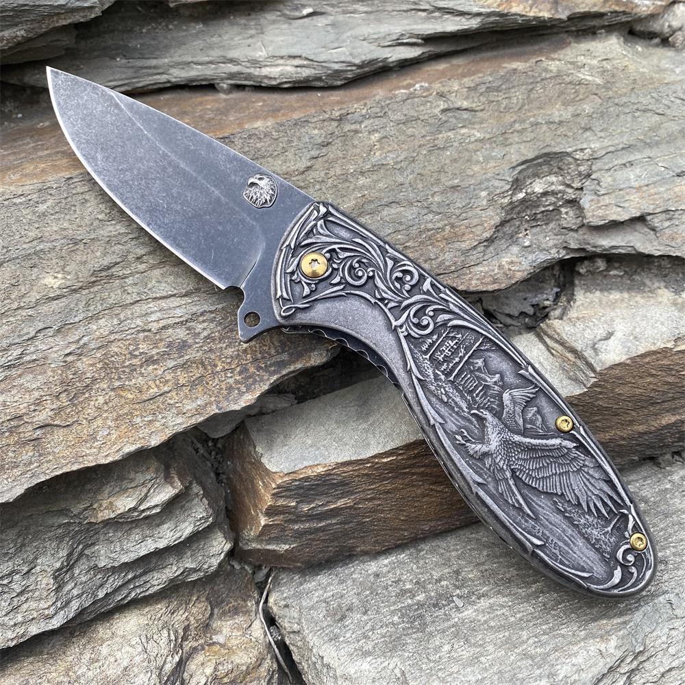 3D Sculpture Eagle Relief Folding Knife
