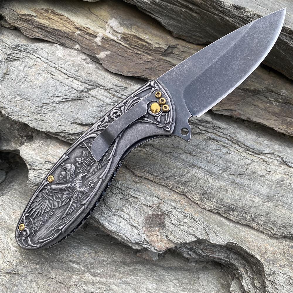 3D Sculpture Eagle Relief Folding Knife