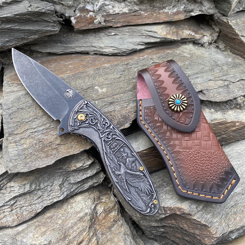 3D Sculpture Eagle Relief Folding Knife