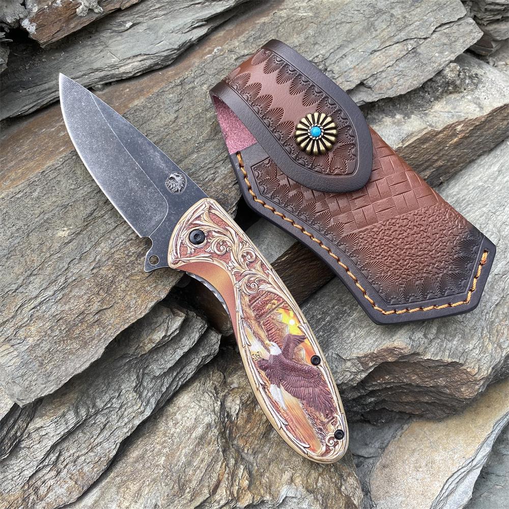 3D Sculpture Eagle Relief Folding Knife