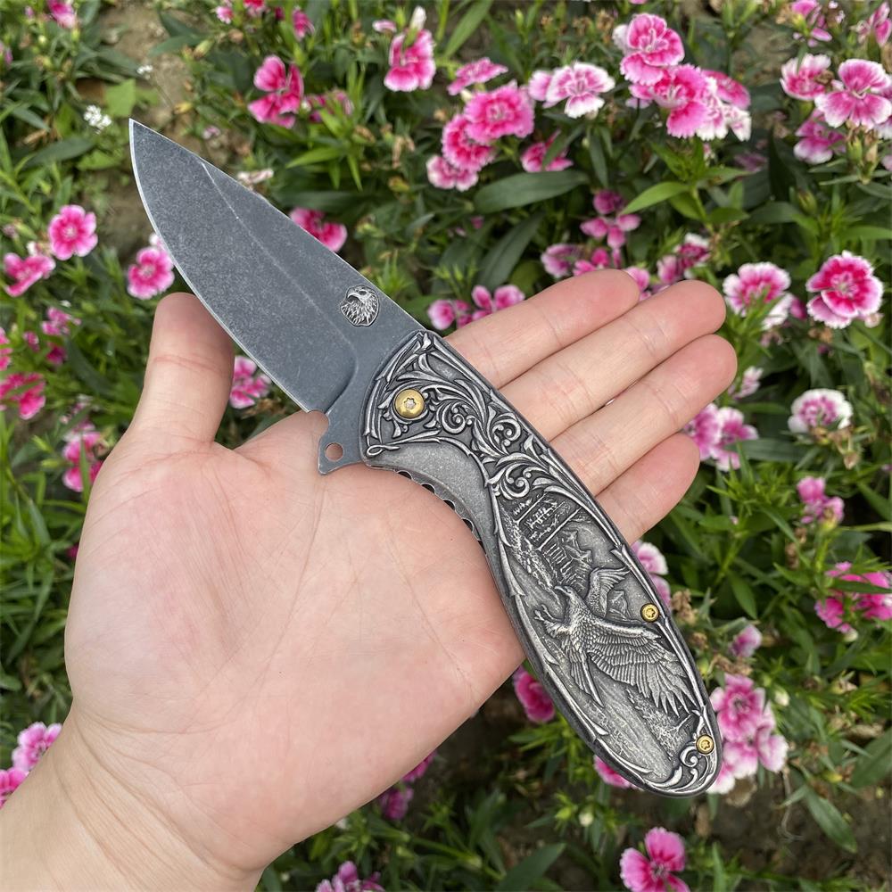 3D Sculpture Eagle Relief Folding Knife