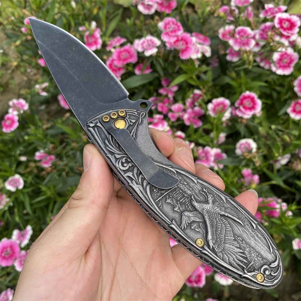 3D Sculpture Eagle Relief Folding Knife