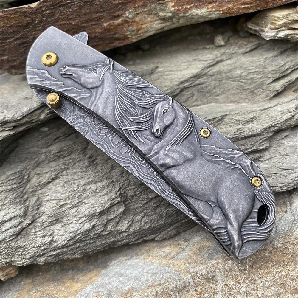 3D Horse Sculpture Folding Knife