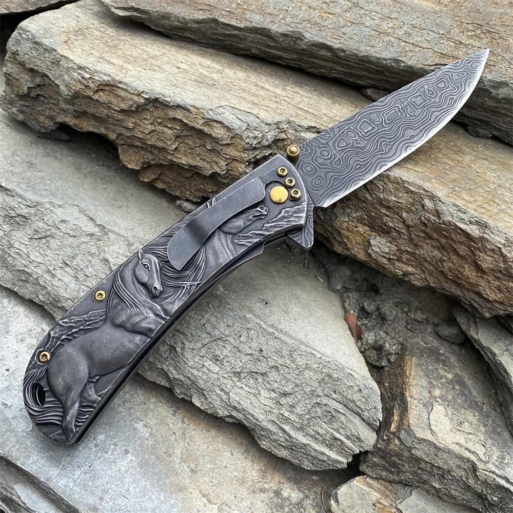 3D Horse Sculpture Folding Knife