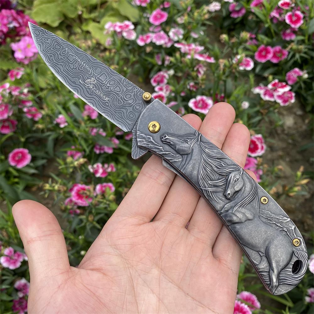 3D Horse Sculpture Folding Knife