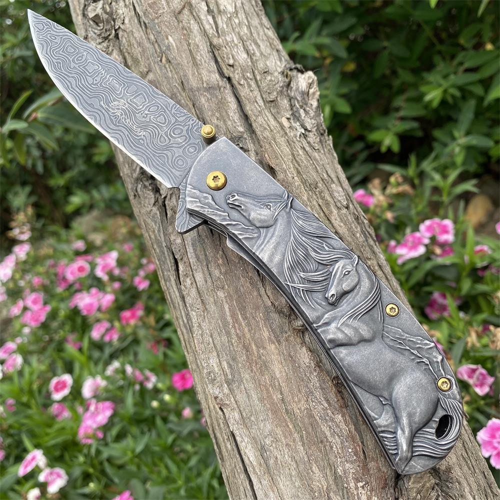 3D Horse Sculpture Folding Knife