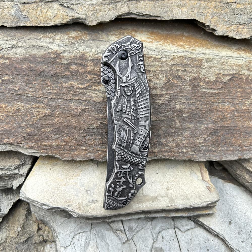 3D Samurai Sculpture Folding Knife