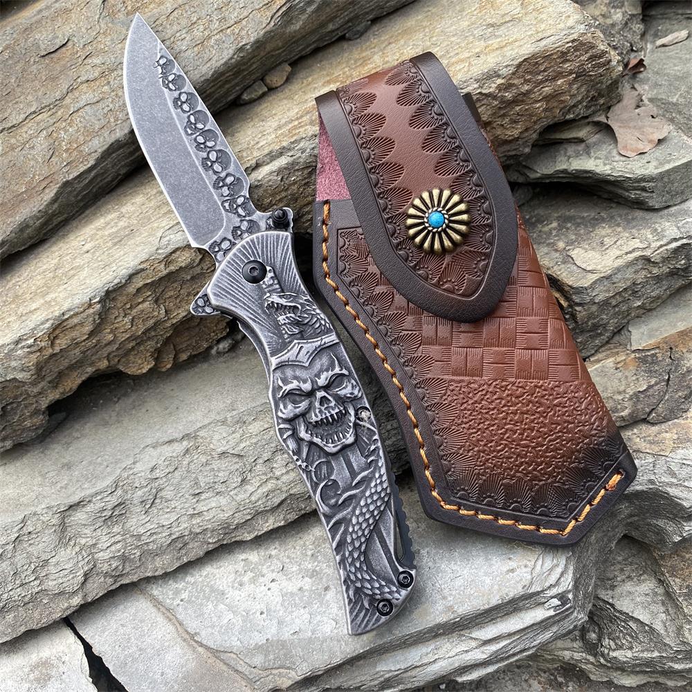 Snake Skull Relief Folding Knife