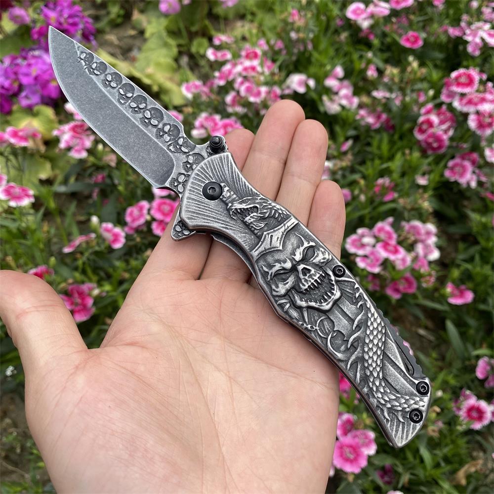 Snake Skull Relief Folding Knife