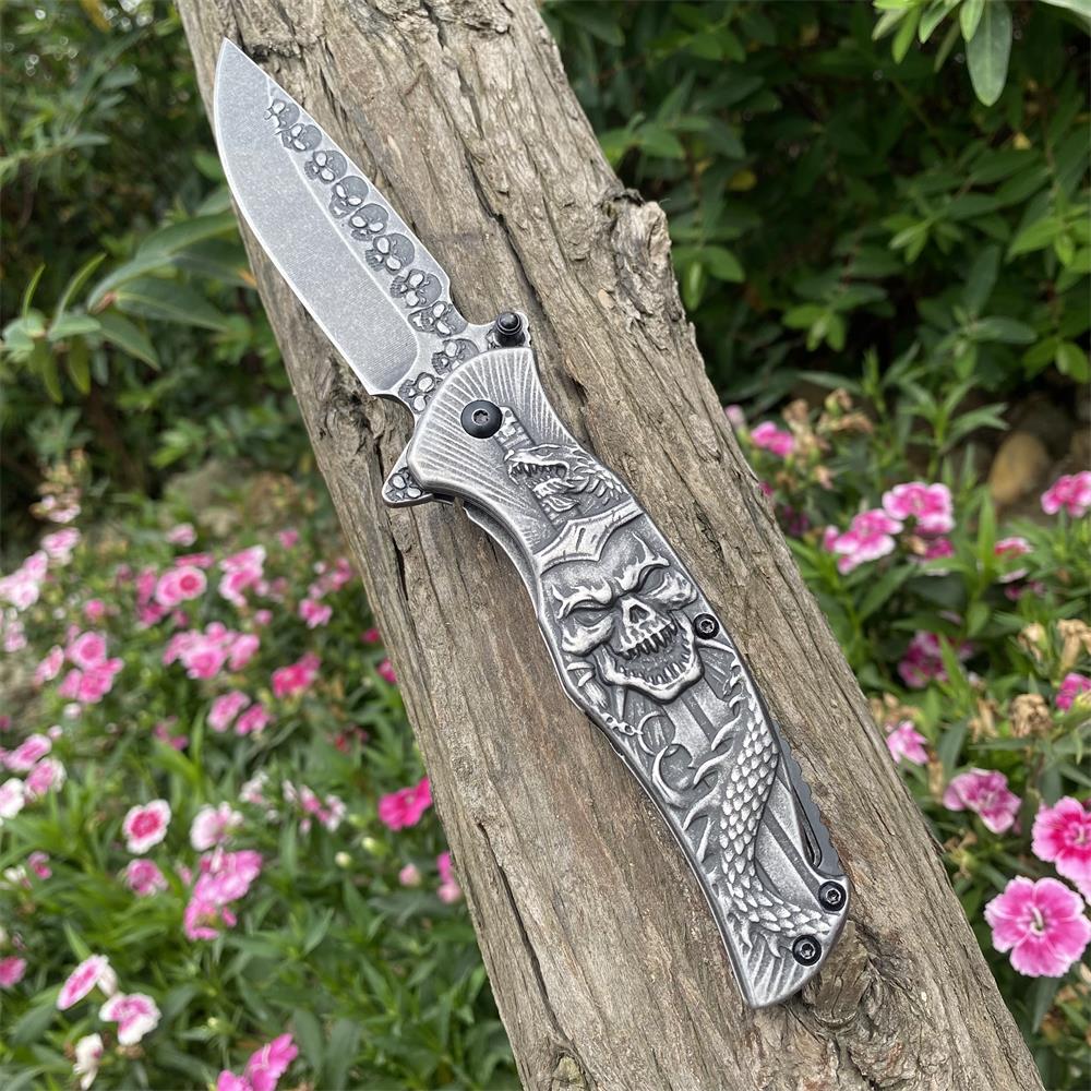 Snake Skull Relief Folding Knife