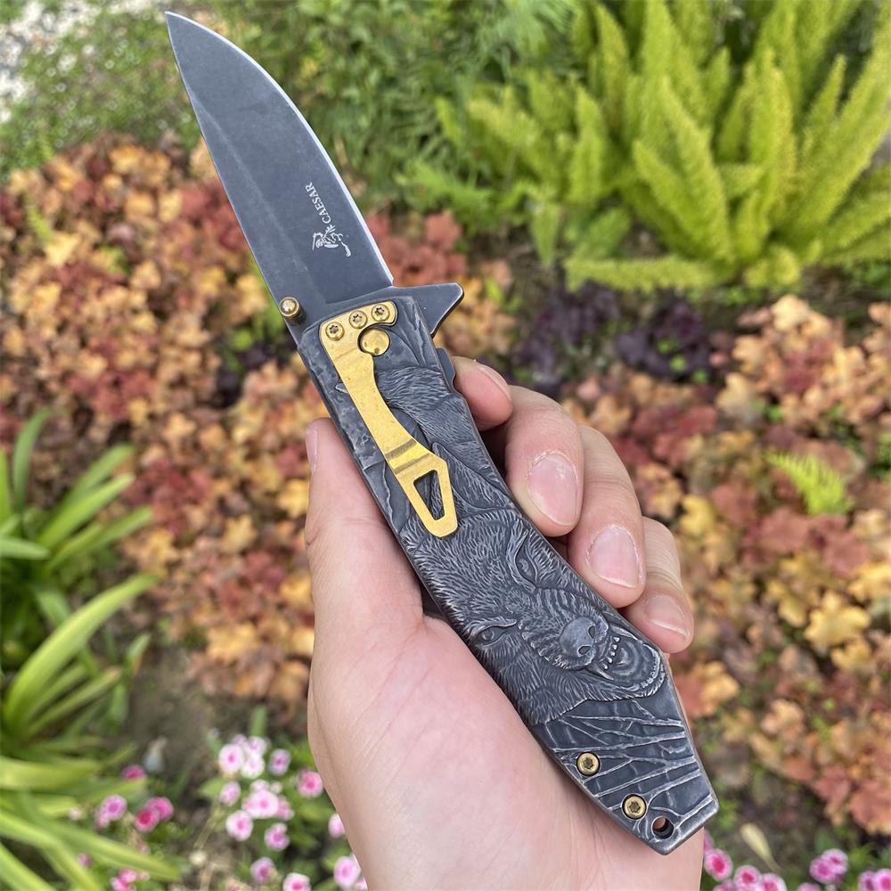 Wolf Head Relief Folding Knife