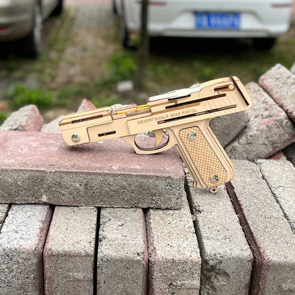 Solid Wooden Rubber Band Pistol With Functional Clip