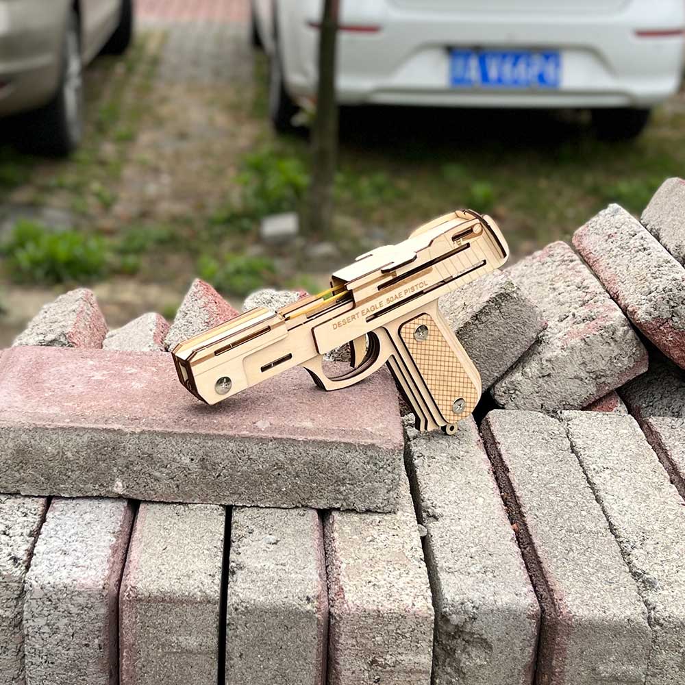 Solid Wooden Rubber Band Pistol With Functional Clip