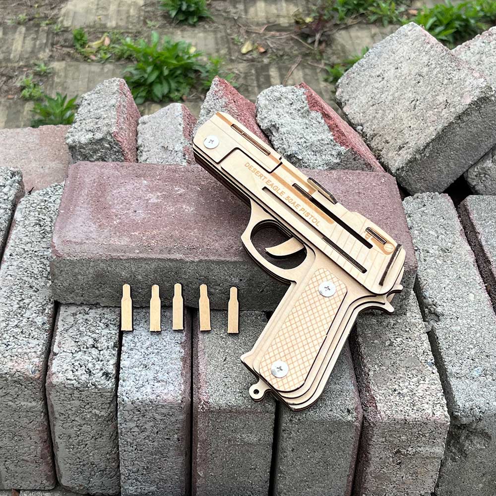 Solid Wooden Rubber Band Pistol With Functional Clip