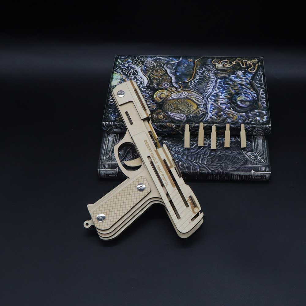 Solid Wooden Rubber Band Pistol With Functional Clip