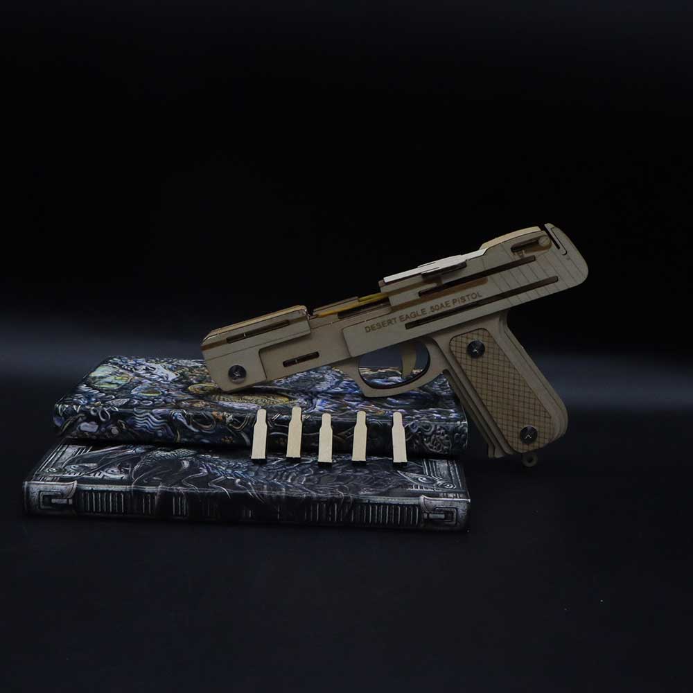 Solid Wooden Rubber Band Pistol With Functional Clip