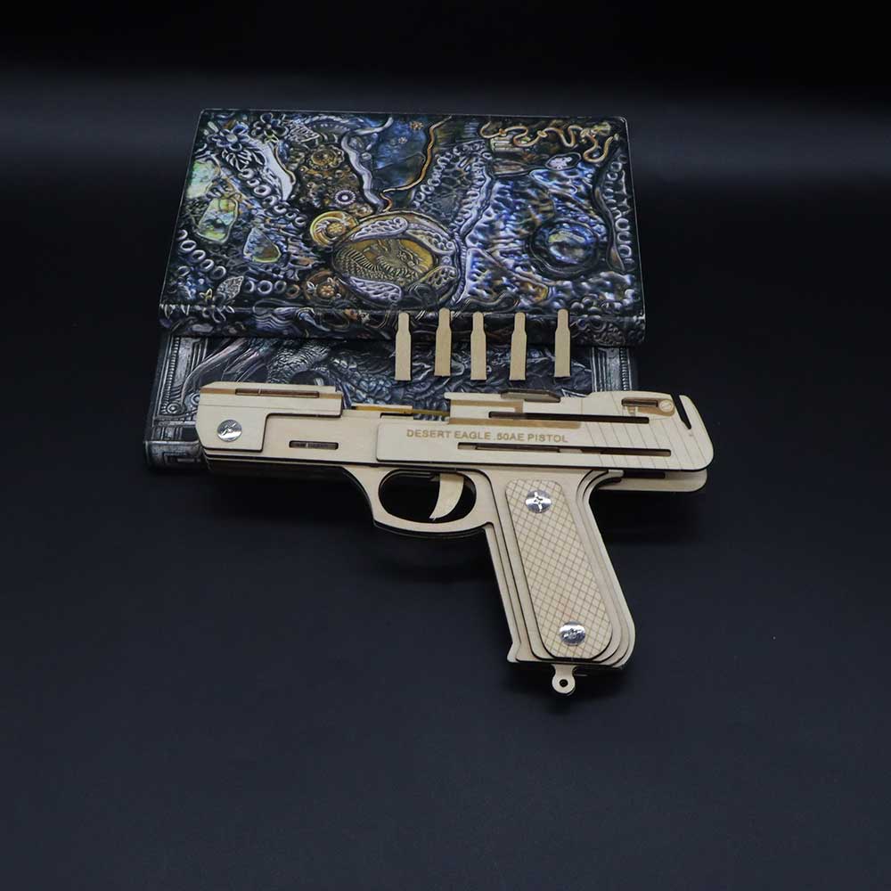 Solid Wooden Rubber Band Pistol With Functional Clip