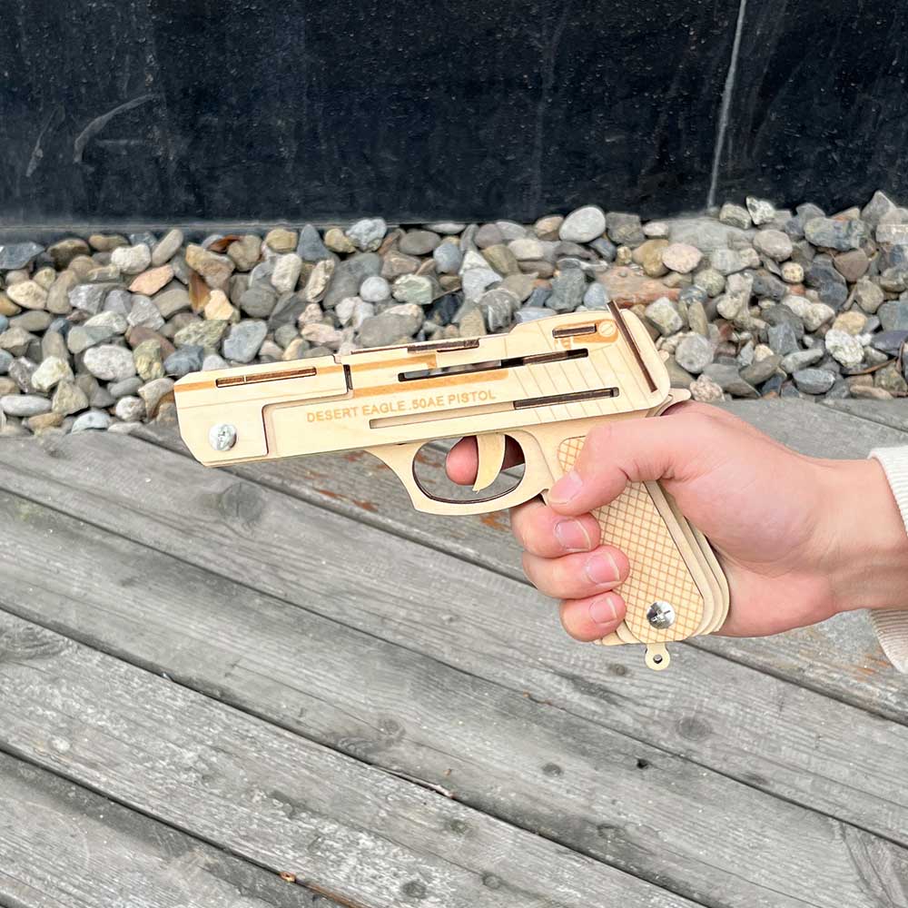 Solid Wooden Rubber Band Pistol With Functional Clip