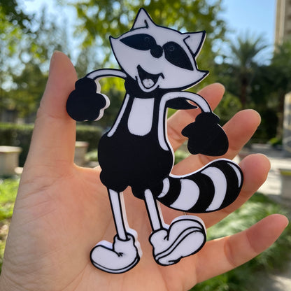 Black White Mr. Raccoon Art Fridge Magnet Fan-Made Refrigerator Decoration Magnet for Game Collectors