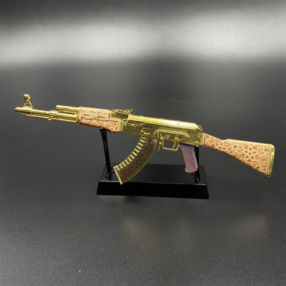 Mini AK-47 Gold Arabesque Metal Model CS2 Game Skin Collectible