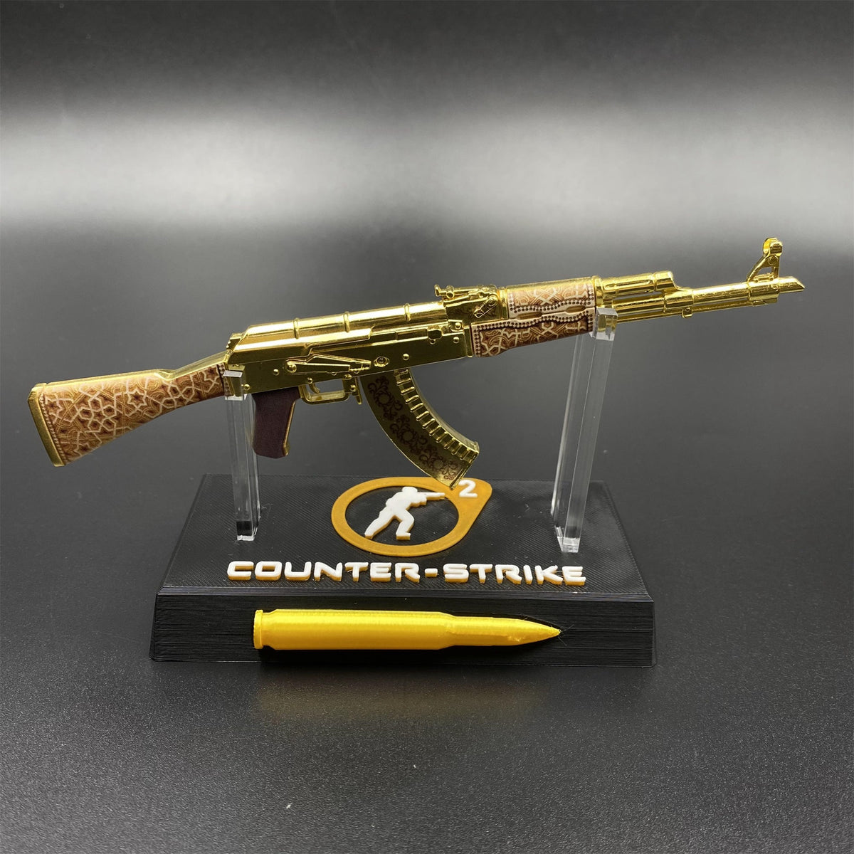 Mini AK-47 Gold Arabesque Metal Model CS2 Game Skin Collectible